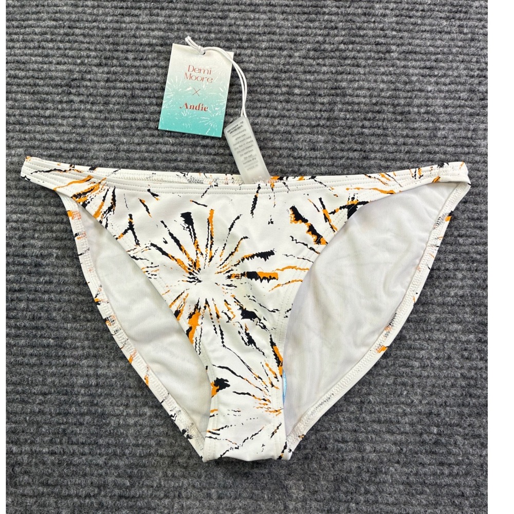 Demi Moore x Andie The Tropez Bikini Bottom White Orange Sunburst AB420-WHF S